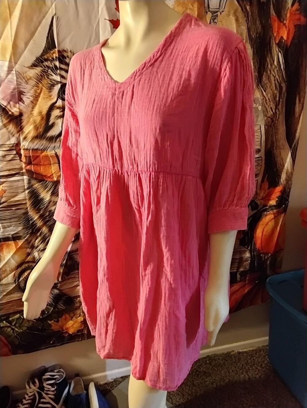 Simply Southern Baby Doll hot pink 100% cotton crinkle dress Women's size XL